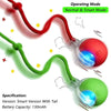 A green and red interactive automatic rolling cat toy with a smart version tail and blue light feature.
