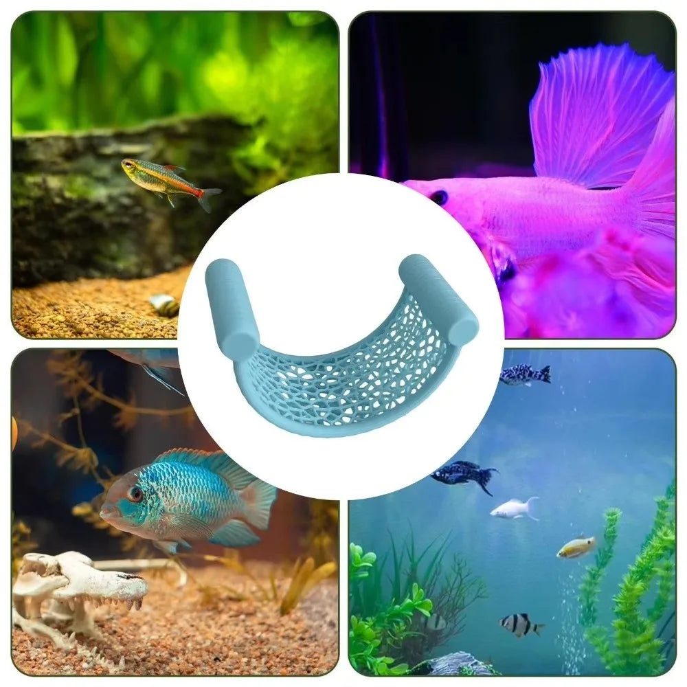 A 3D printed floating betta hammock for aquarium decor shown in various colors and angles.