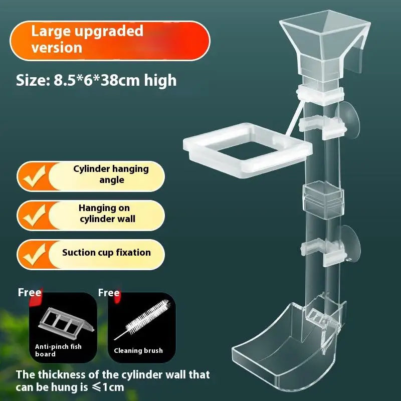 Large upgraded version of a transparent acrylic cylinder hanging dispenser with suction cup fixation and cleaning brush