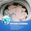 Reusable lint catchers shown next to a pink baby garment inside a washing machine drum.