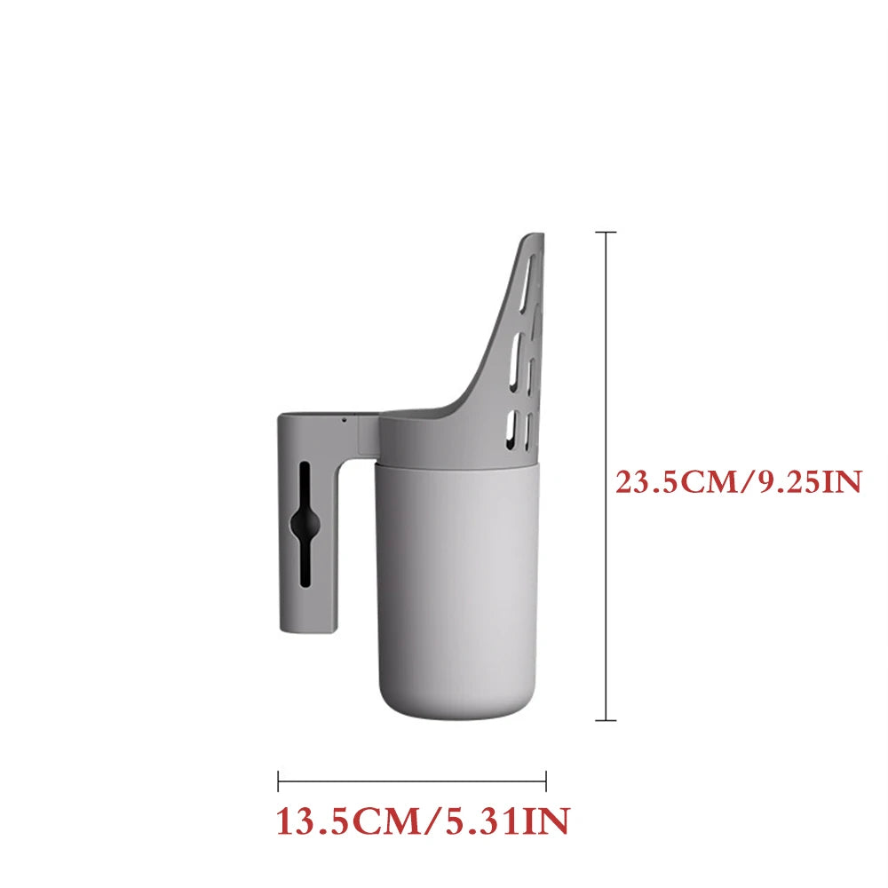 A light gray 2-in-1 cat litter scoop and sifter with measurements shown.