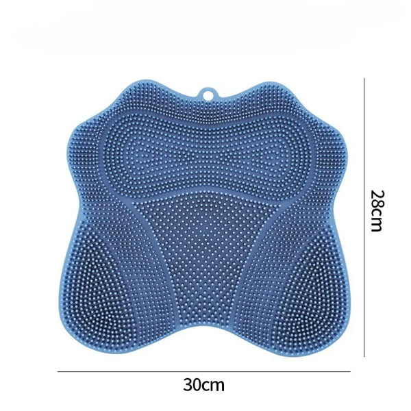 Blue natural TPE cat grooming brush with a contoured shape and textured surface