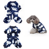 Blue and white patterned cozy winter overalls for a small dog