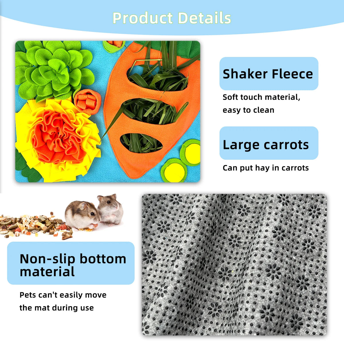 Haustier-Snuffle-Matte mit Karotten und rutschfester Unterseite zum Geruchstraining.