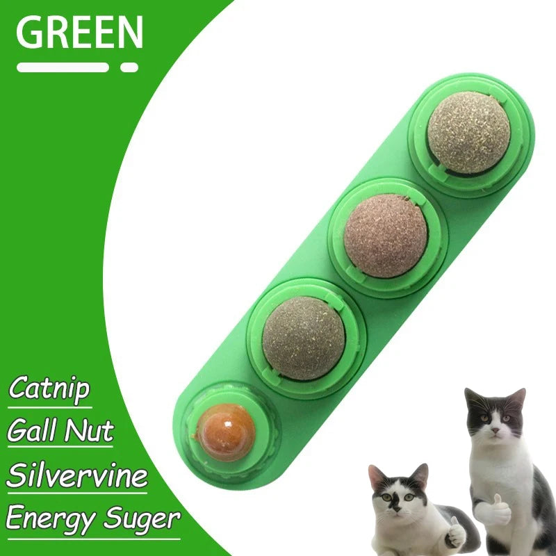Green edible catnip balls including a Gall Nut, Silvervine, and Energy Sugar for dental health and play