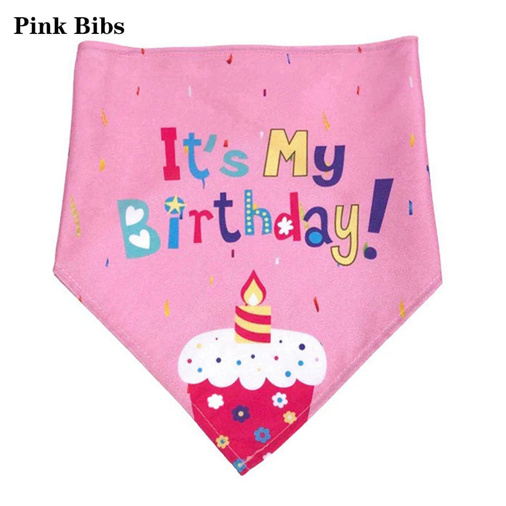 Pinkes Bibi-Geburtstagsbandana mit farbigem Konfetti und Cupcake mit Kerze