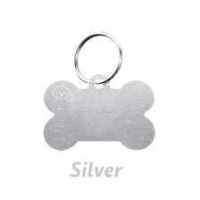 Silver bone-shaped dog ID tag with a circular keyring.