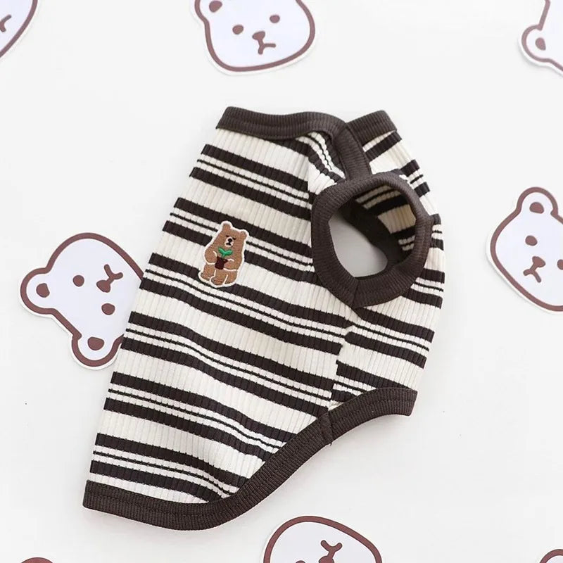 A black and white striped stretchy pet tank top for cats and small dogs