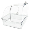 Clear plastic external bird bath designed for cages and parakeets