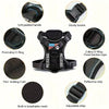 A collection of components for a Precious Dog harness including a soft padded handle, sturdy buckle, D-rings, knot, mesh, and