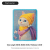 A yellow and purple cat scratching board made of natural sisal fiber.