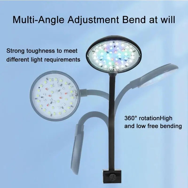 A multi-angle adjustment bend LED light fixture with a black stand and adjustable arms.