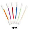 A set of six white foam cat teaser wands with colored tips: orange, purple, red, blue, green, and beige.