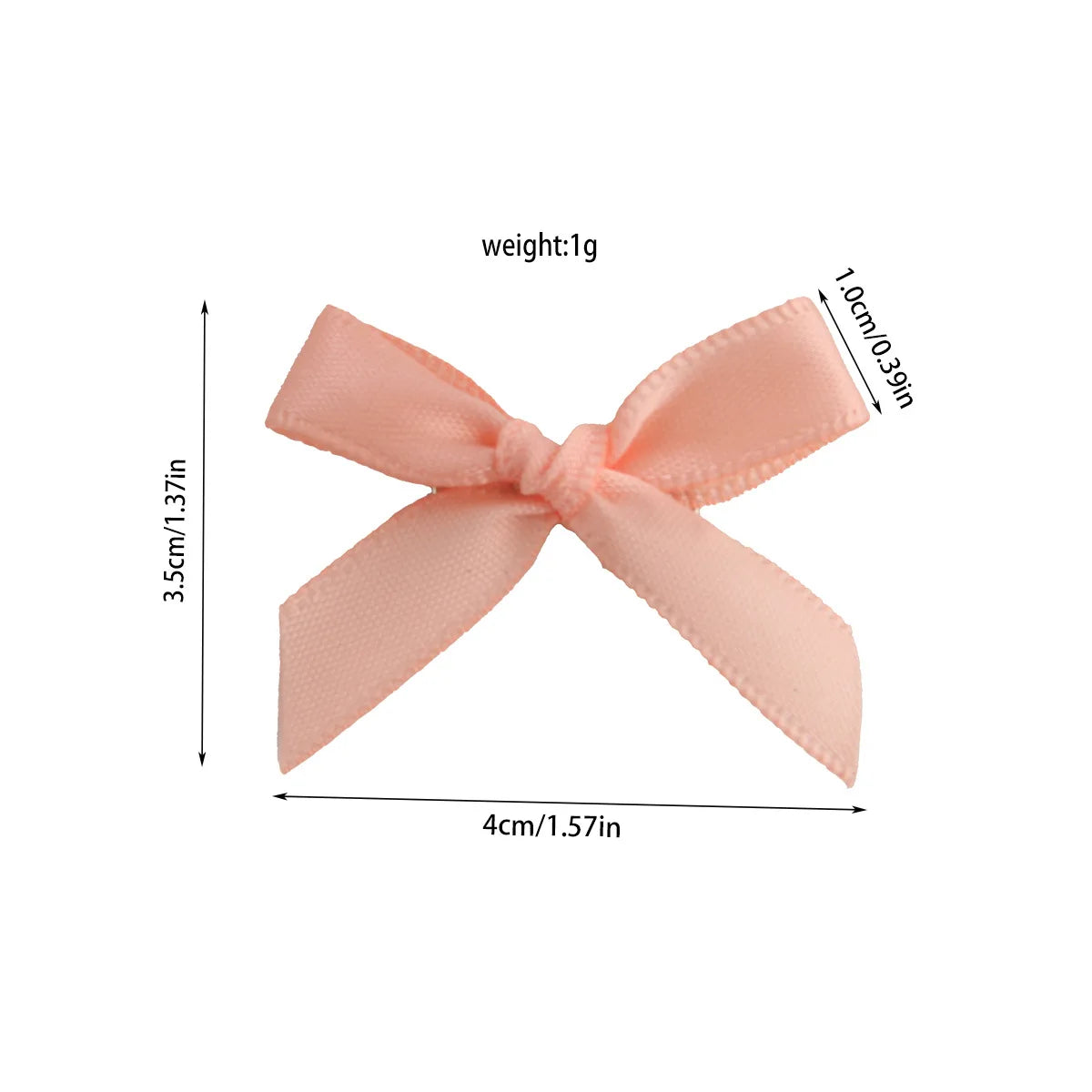 Pinza para el pelo con lazo de cinta rosa claro, 1 cm de ancho y 3.5 cm de largo.