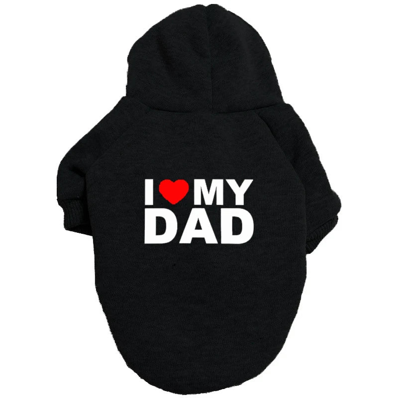 Black hoodie featuring the text I love my dad on the front