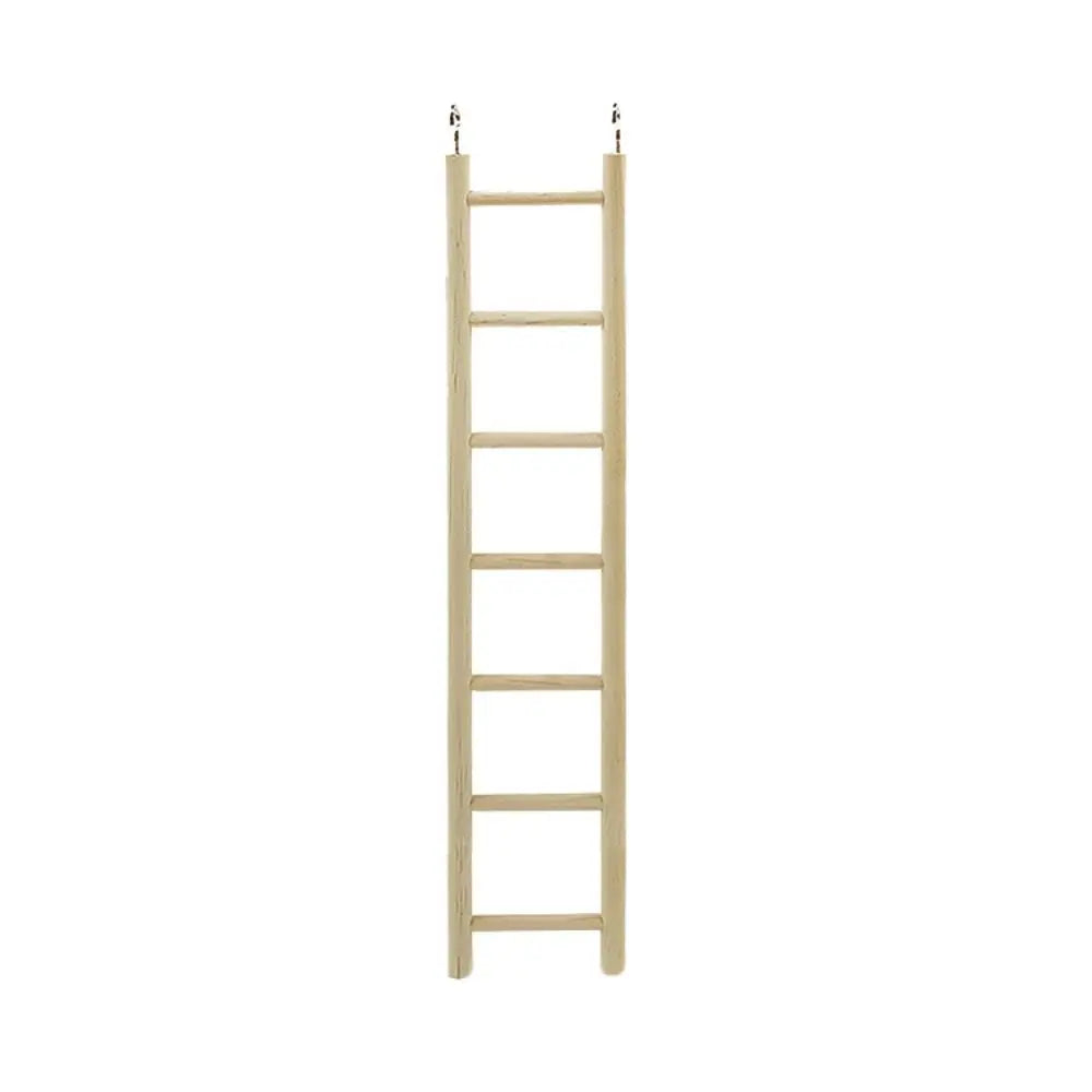 A wooden bird ladder with hooks for climbing and perching.