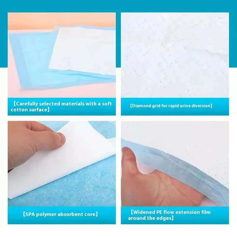 Gros plans de tapis d'entraînement pour animaux blancs et bleus, montrant la surface en coton doux, la grille en diamant, le 