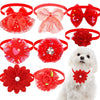 Red lace bow tie collar accessories for small dogs featuring various decorative bows and flowers