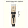 A beige cordless pet grooming trimmer with a battery and charging port shown in a vertical view.