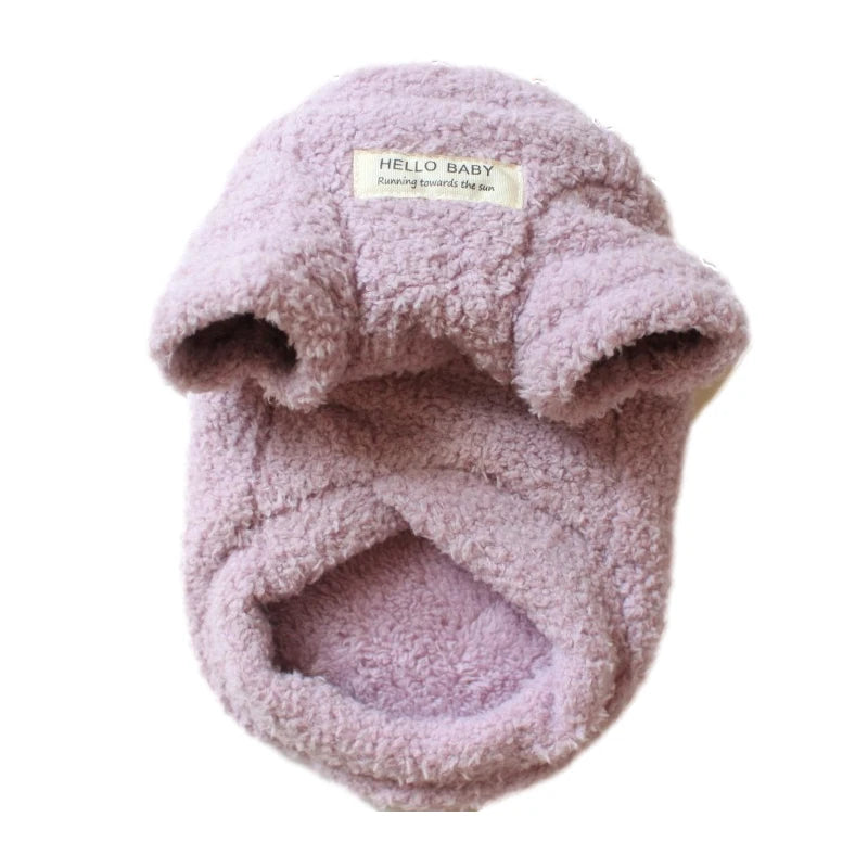 Suéter de invierno para perro de peluche rosa claro para perros pequeños a medianos con una etiqueta que dice HELLO BABY