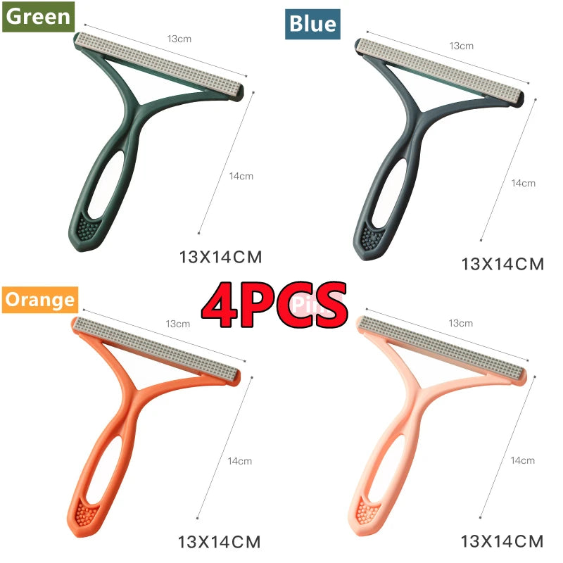 Four silicone double-sided pet hair and lint removers in green, blue, and orange colors shown individually.