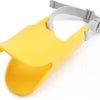 Yellow adjustable silicone duckbill dog muzzle with a gray strap