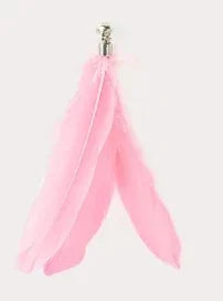 Pink suction cup cat teaser wand with a replaceable feather toy