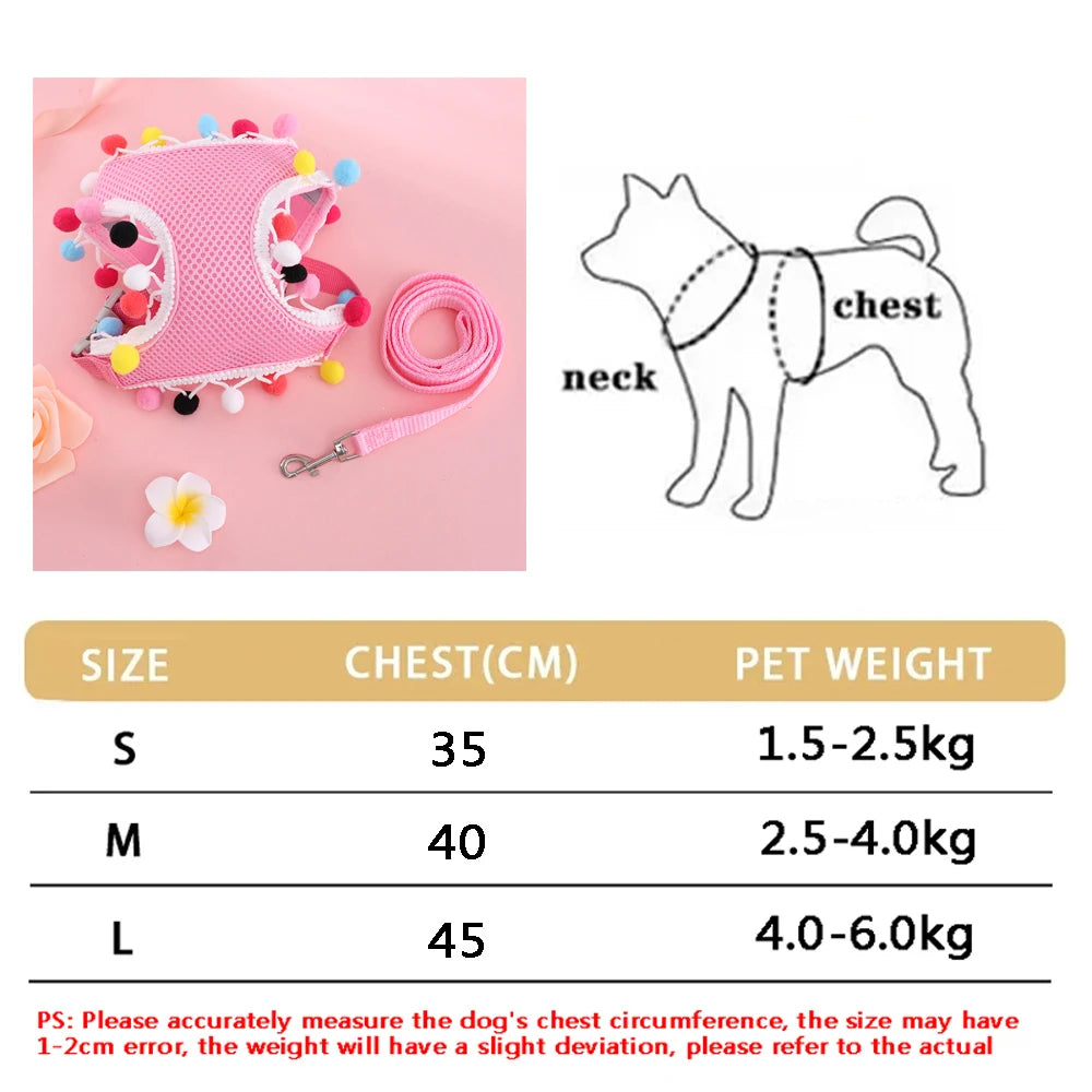 Pink butterfly pet harness set for dogs and cats with various sizes and weights