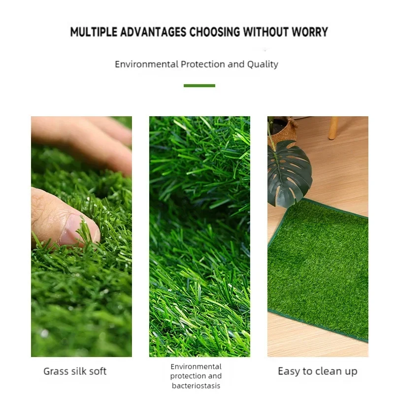 Close-up of green artificial grass material showing its texture and softness for use as a dog potty pad.