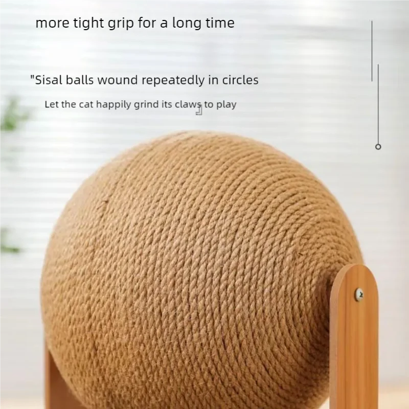 A round, textured brown wooden cat scratching toy with a wooden base.