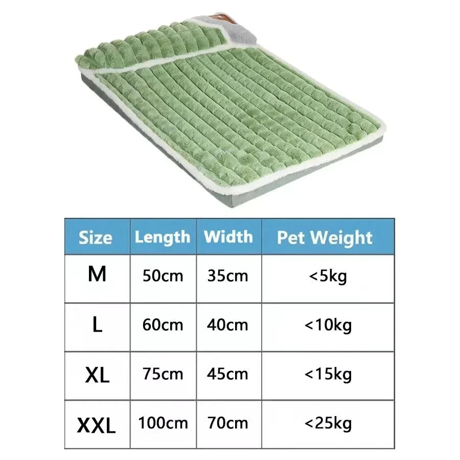 A grid showing the sizes and corresponding dimensions for an orthopedic memory foam dog bed.