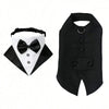 Black dog tuxedo featuring a black bowtie collar and matching jacket.