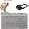 Máscara para boca de perro negra y duradera con guía de medidas para varios tamaños de perros.
