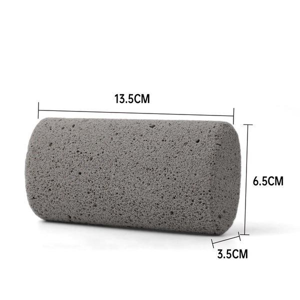 A gray pumice pet hair remover brush with dimensions 13.5cm by 6.5cm by 3.5cm.