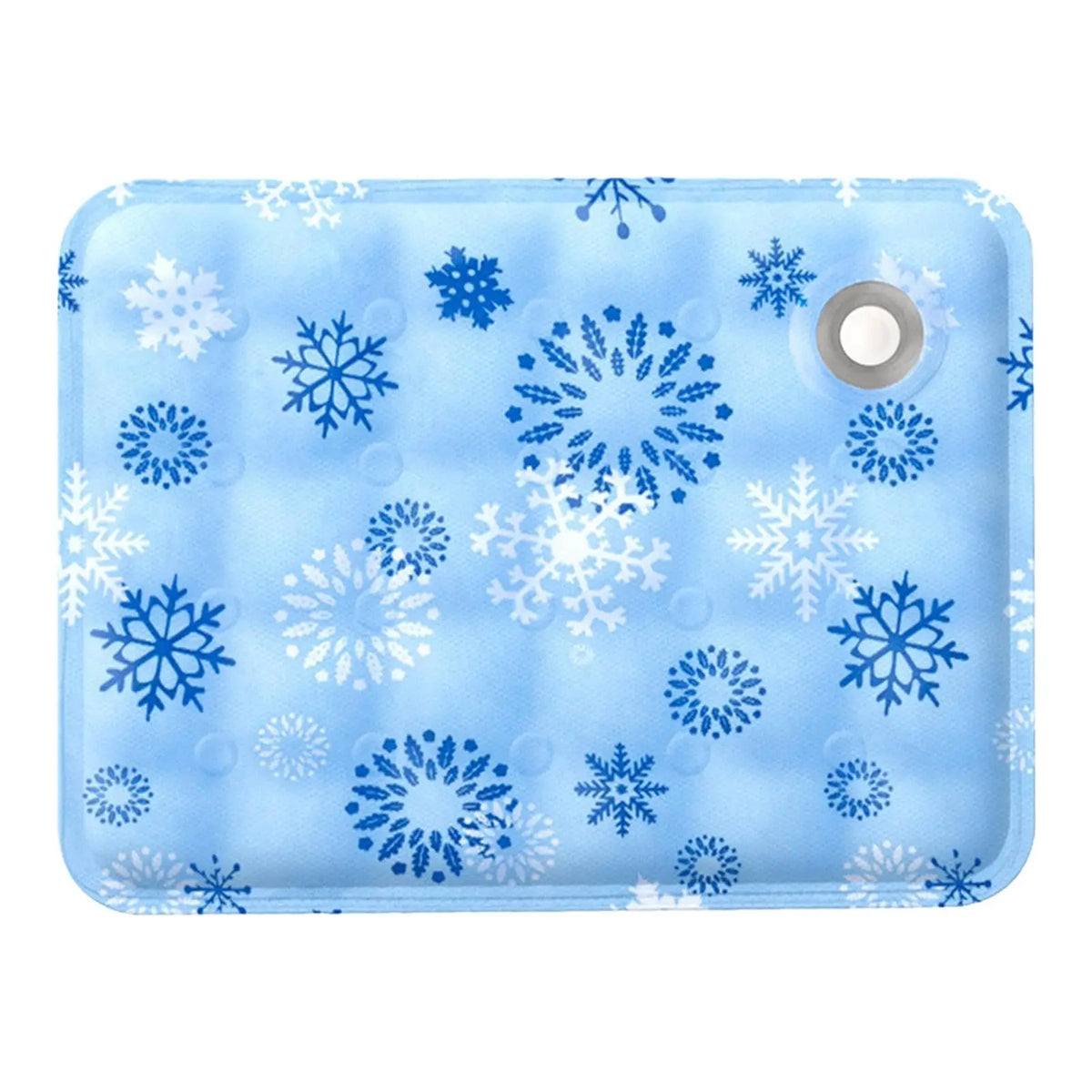 Light blue silicone pet cooling mat patterned with blue snowflakes