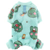 Combinaison en polaire bleu clair pour chien avec des motifs de visage verts et roses pour petites races
