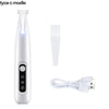 A white waterproof LED pet hair trimmer for dogs shown with the main unit, a cleaning brush, and a charging cable.