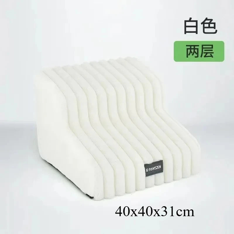 White pet safety climbing stairs for dogs, rectangular and cushioned.