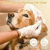 A person uses a cotton swab to gently clean the ear of a dog while wearing a white glove.