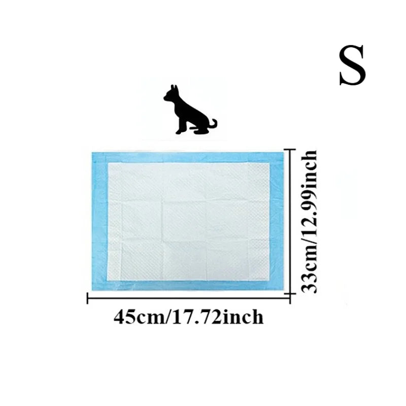A rectangular blue pet training pad with a silhouette of a dog above it.