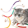 A gray tabby cat interacting with a colorful rope toy for teeth grinding.