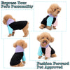 A set of pet hoodies in black, pink, and blue colors showing different dog personalities.