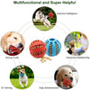 A diagram showing the multifunctional and super helpful features of a durable chew ball for dogs and cats, including IQ train