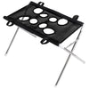 Black mesh pet grooming hammock stand with multiple holes and silver support rods