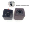 A gray sponge filter housing with a black air stone visible through the filter.