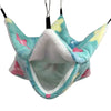 A cozy fleece double layer hammock bed for hamsters with pink and blue accents.