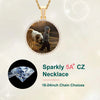 A sparkling 5A CZ necklace featuring a photo pendant of a dog and a person.