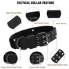 Black tactical nylon dog collar featuring a patch panel and heavy-duty metal D-ring buckle