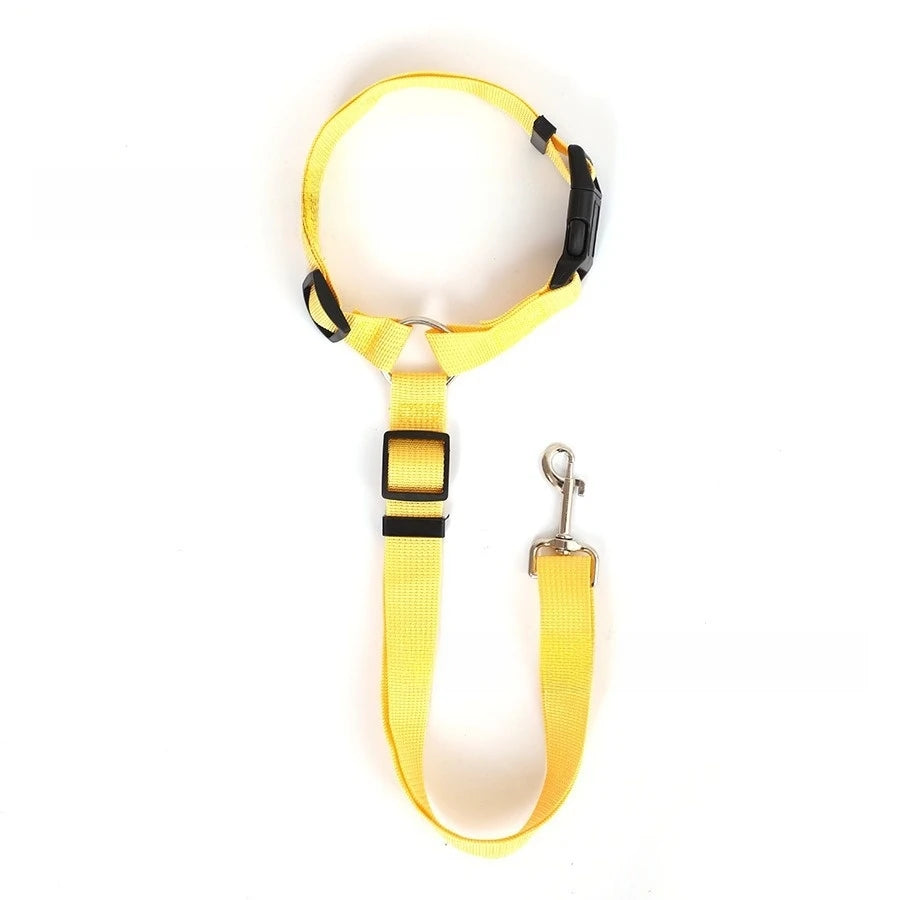 Yellow adjustable two-in-one dog harness and leash with black accents