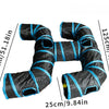 Black and blue foldable cat play tunnel for indoor exercise with dimensions 130cm by 25cm.
